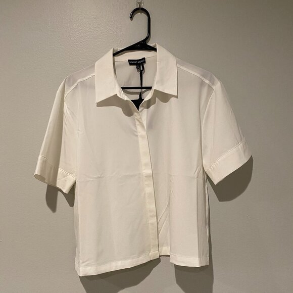Modern Works White Short Sleeve Button Up Blouse - Picture 1 of 3